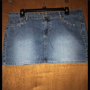 NWOT Angels Rhinestone Embellished Mini Jean Skirt